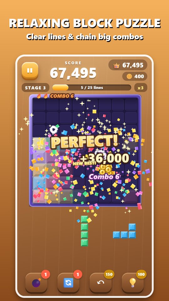 Gemwood gameplay: clearing lines with a big combo